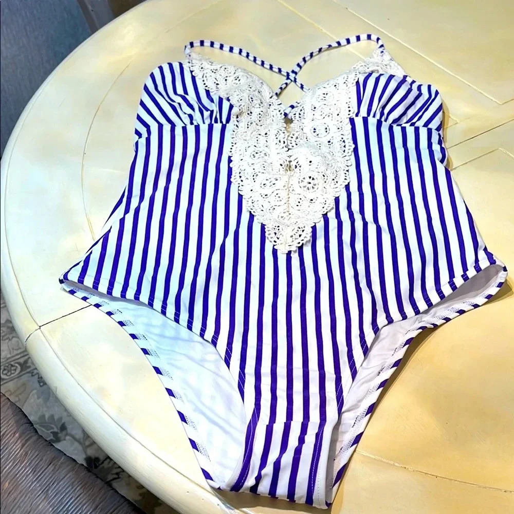 Royal Blue and White extra large woman’s one piece swimsuit